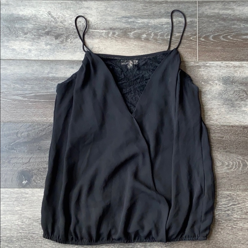 Black Strappy V Neck Top with Lace Lining